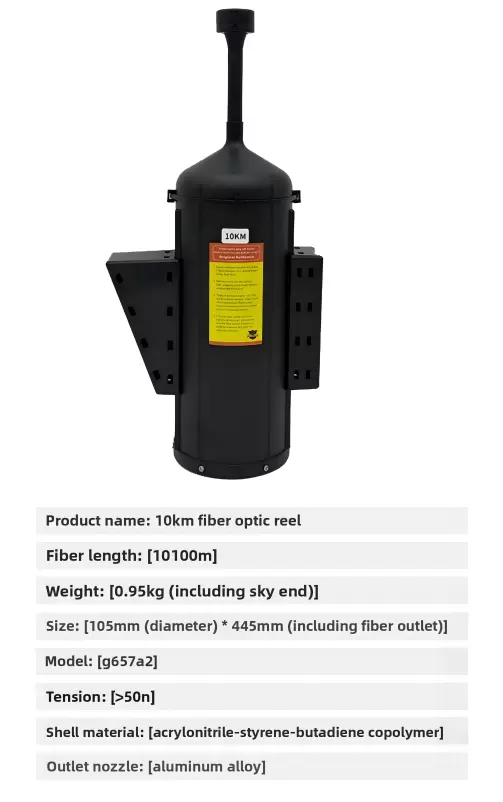 Drones equipados con carretes de fibra óptica para alcances de 3km, 5km, 10km, 15km, 20km, 30km, 40km.