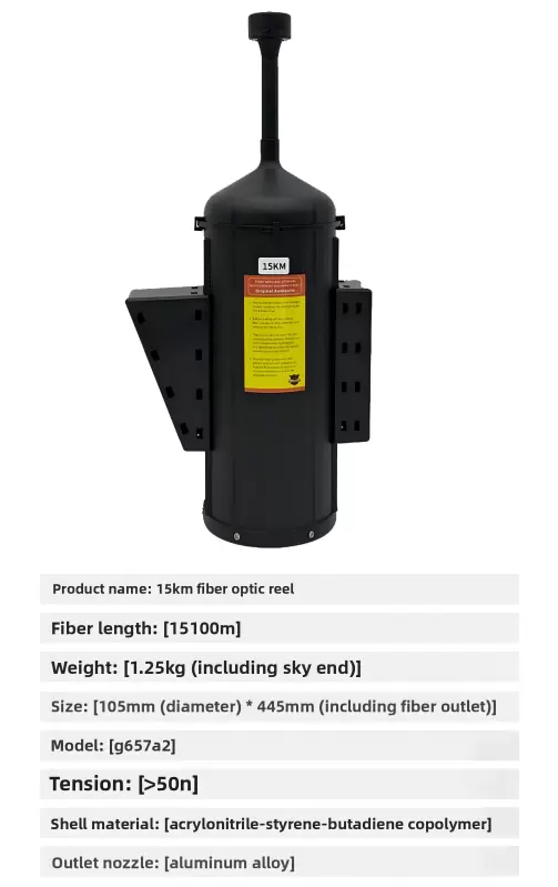 Drones equipados con carretes de fibra óptica para alcances de 3km, 5km, 10km, 15km, 20km, 30km, 40km.