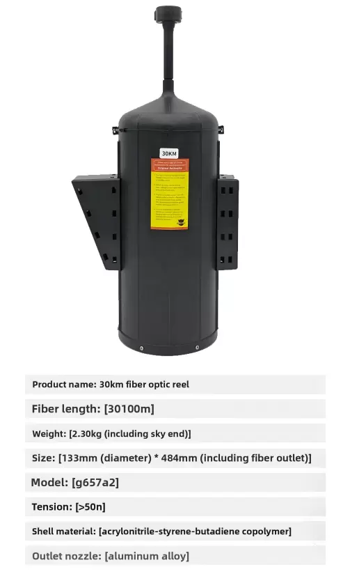 Drones equipados con carretes de fibra óptica para alcances de 3km, 5km, 10km, 15km, 20km, 30km, 40km.